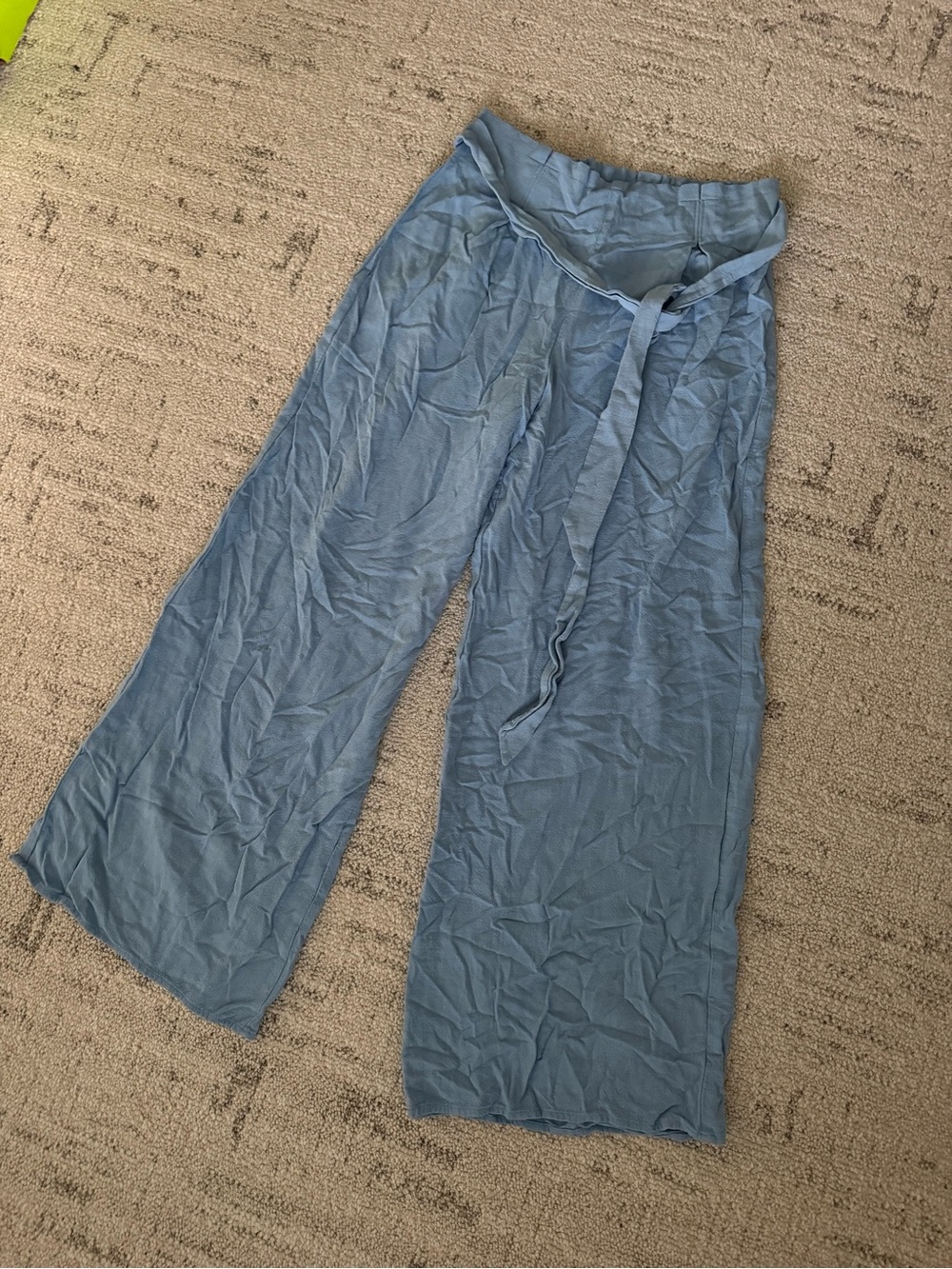 Sienna Sky Dusty Blue Linen Wide-Leg Tie-Waist Pants